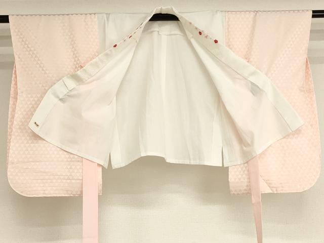 平和屋着物[]子供　女の子　半襦袢　無双仕立て　鱗地紋　薄桜色　三越扱い　半衿刺繍　未使用　AABH2850ja