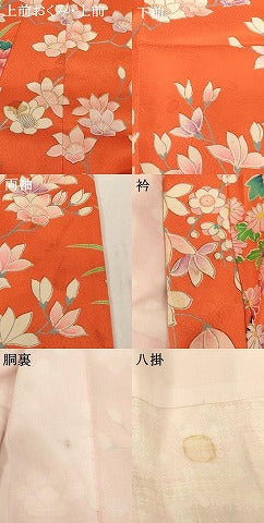 平和屋着物∵女の子　十三参り　子供　祝着　駒刺繍　花車文　金彩　正絹　逸品　AABH2852ja