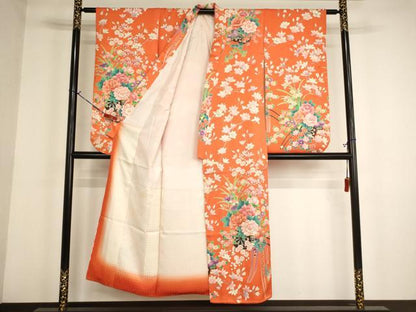 平和屋着物∵女の子　十三参り　子供　祝着　駒刺繍　花車文　金彩　正絹　逸品　AABH2852ja