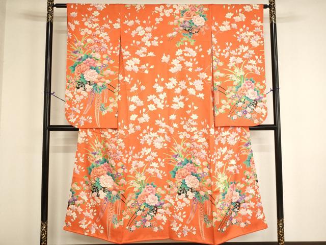 平和屋着物∵女の子　十三参り　子供　祝着　駒刺繍　花車文　金彩　正絹　逸品　AABH2852ja