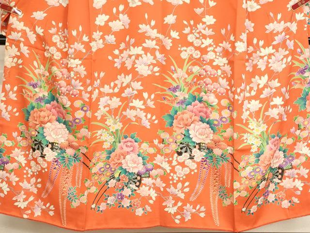 平和屋着物∵女の子　十三参り　子供　祝着　駒刺繍　花車文　金彩　正絹　逸品　AABH2852ja