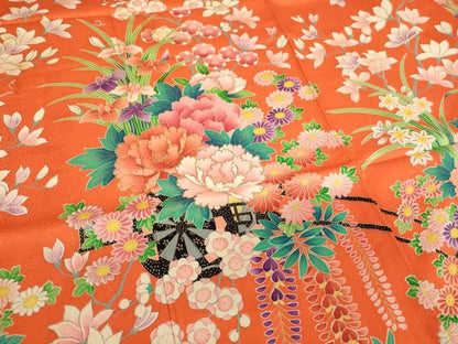 平和屋着物∵女の子　十三参り　子供　祝着　駒刺繍　花車文　金彩　正絹　逸品　AABH2852ja