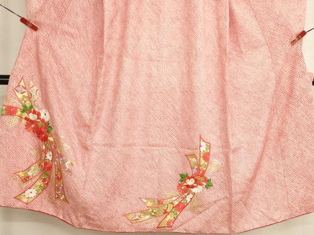 平和屋着物[]七五三　女の子　７歳　祝着　四つ身　総絞り　駒刺繍　束ね熨斗花文　オンワード樫山　金糸　金彩　正絹　逸品　AABH2853ja