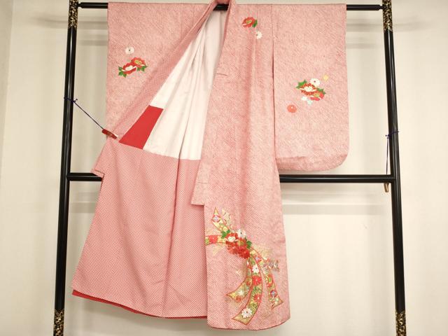 平和屋着物[]七五三　女の子　７歳　祝着　四つ身　総絞り　駒刺繍　束ね熨斗花文　オンワード樫山　金糸　金彩　正絹　逸品　AABH2853ja