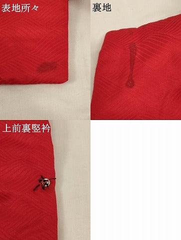平和屋着物[]七五三　女の子　３歳　被布　流水地紋　紅赤色　正絹　逸品　AABH2854ja