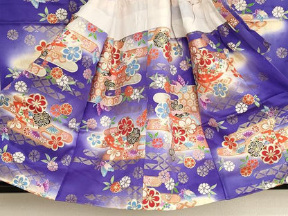 平和屋着物[]七五三　女の子　３歳　祝着　三つ身　扇面花蝶文　暈し染め　金彩　正絹　逸品　AABH2855ja