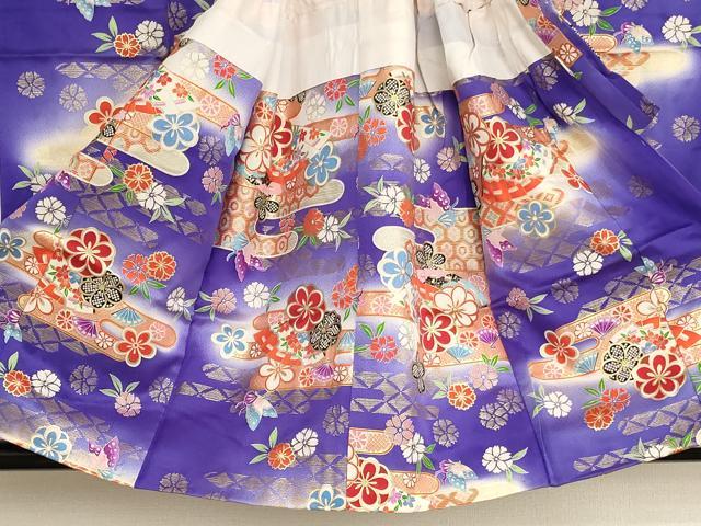平和屋着物[]七五三　女の子　３歳　祝着　三つ身　扇面花蝶文　暈し染め　金彩　正絹　逸品　AABH2855ja