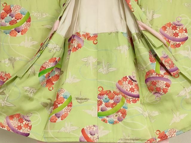 平和屋着物[]七五三　女の子　３歳　祝着　三つ身　鈴　折り鶴　銀彩　正絹　逸品　AABH2858ja