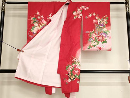 平和屋着物[]お宮参り　女の子　祝着　産着　初着　のしめ　花車舞蝶文　暈し染め　金彩　逸品　AABH2862ja
