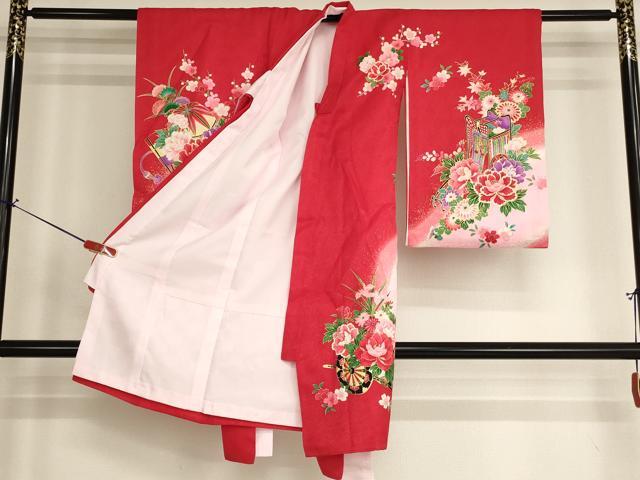 平和屋着物[]お宮参り　女の子　祝着　産着　初着　のしめ　花車舞蝶文　暈し染め　金彩　逸品　AABH2862ja