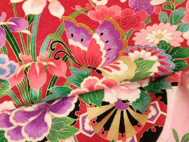 平和屋着物[]お宮参り　女の子　祝着　産着　初着　のしめ　花車舞蝶文　暈し染め　金彩　逸品　AABH2862ja