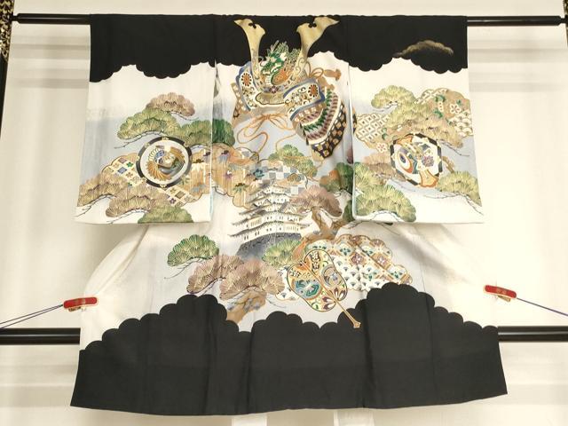 平和屋着物[]お宮参り　男の子　祝着　産着　初着　のしめ　兜　風景松文　暈し染め　金銀彩　逸品　AABH2865ja
