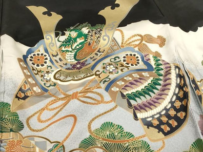 平和屋着物[]お宮参り　男の子　祝着　産着　初着　のしめ　兜　風景松文　暈し染め　金銀彩　逸品　AABH2865ja