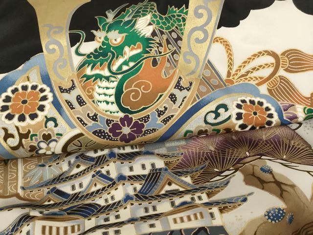 平和屋着物[]お宮参り　男の子　祝着　産着　初着　のしめ　兜　風景松文　暈し染め　金銀彩　逸品　AABH2865ja