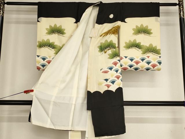 平和屋着物[]お宮参り　男の子　祝着　産着　初着　のしめ　刺繍　鷹　松　青海波　金糸　金彩　逸品　AABH2866ja