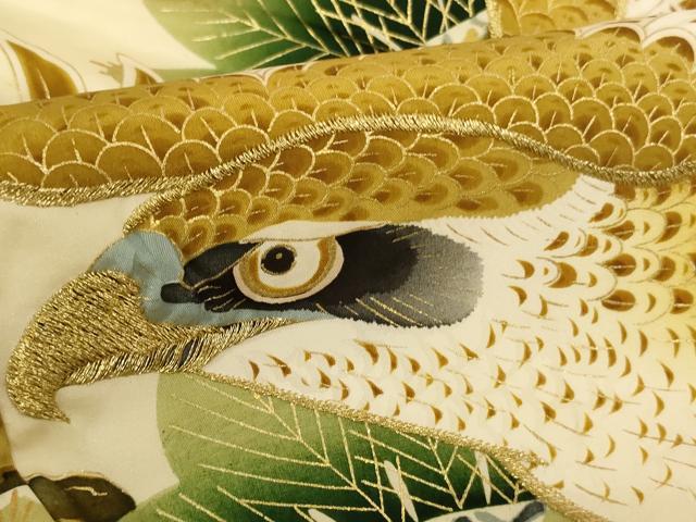 平和屋着物[]お宮参り　男の子　祝着　産着　初着　のしめ　刺繍　鷹　松　青海波　金糸　金彩　逸品　AABH2866ja