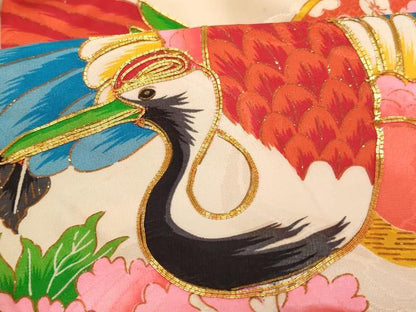 平和屋着物[]七五三　女の子　３歳　祝着　一つ身　長襦袢セット　駒刺繍　飛鶴牡丹文　金彩　逸品　AABH2867ja