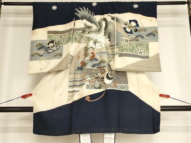 平和屋着物[]お宮参り　男の子　祝着　産着　初着　のしめ　鷹　吉祥文　金彩　逸品　AABH2868ja