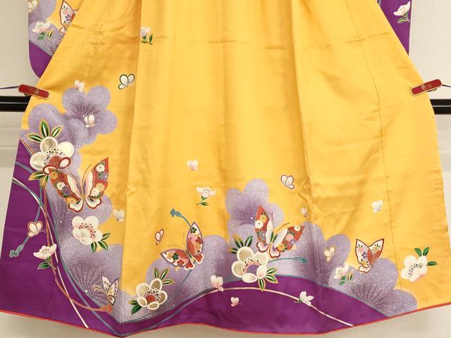 平和屋着物[]七五三　女の子　７歳　祝着　四つ身　長襦袢セット　駒刺繍　舞蝶梅文　金彩　逸品　AABH2869ja