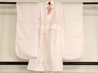平和屋着物[]七五三　女の子　７歳　祝着　四つ身　長襦袢セット　駒刺繍　舞蝶梅文　金彩　逸品　AABH2869ja