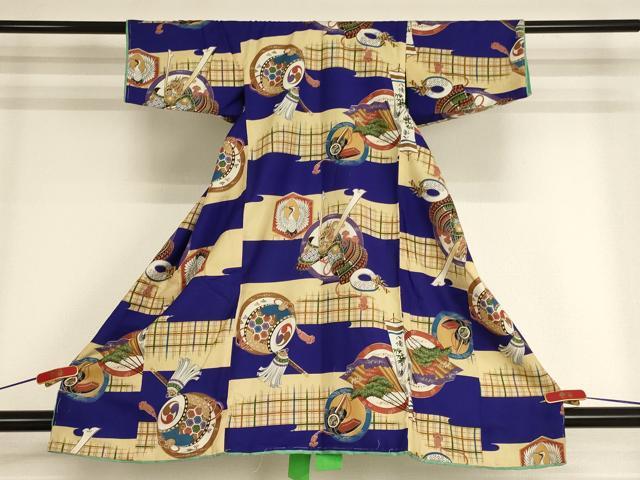 平和屋着物[]七五三　男の子　3歳　祝着　一つ身　吉祥丸文　兜　鶴　正絹　逸品　未使用　AABH2871ja