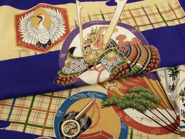 平和屋着物[]七五三　男の子　3歳　祝着　一つ身　吉祥丸文　兜　鶴　正絹　逸品　未使用　AABH2871ja