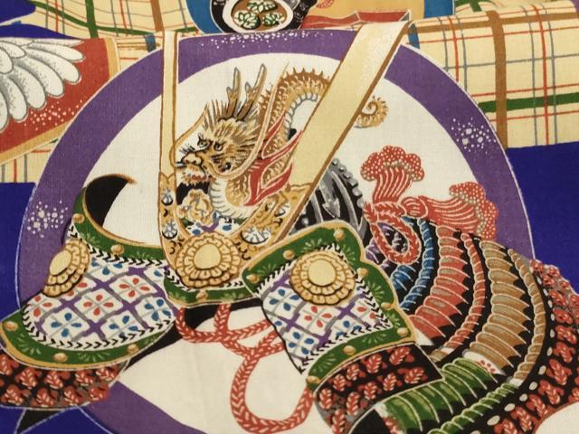 平和屋着物[]七五三　男の子　3歳　祝着　一つ身　吉祥丸文　兜　鶴　正絹　逸品　未使用　AABH2871ja