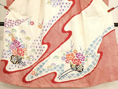 平和屋着物∵女の子　十三参り　子供　祝着　総絞り　花車文　正絹　逸品　AABH2873ja