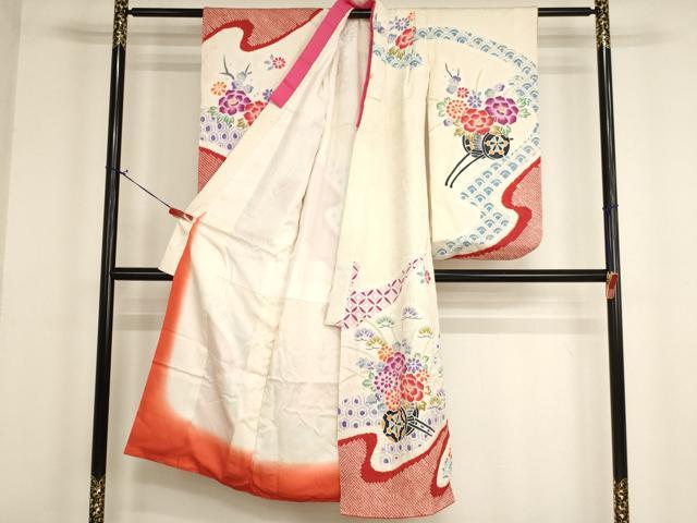 平和屋着物∵女の子　十三参り　子供　祝着　総絞り　花車文　正絹　逸品　AABH2873ja