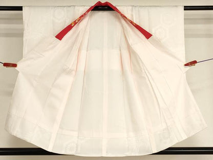 平和屋着物[]子供　女の子　長襦袢　袷　飛鶴亀甲花地紋　桜色　半衿刺繍　洗える着物　AABH2874ja