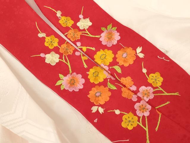 平和屋着物[]子供　女の子　長襦袢　袷　飛鶴亀甲花地紋　桜色　半衿刺繍　洗える着物　AABH2874ja