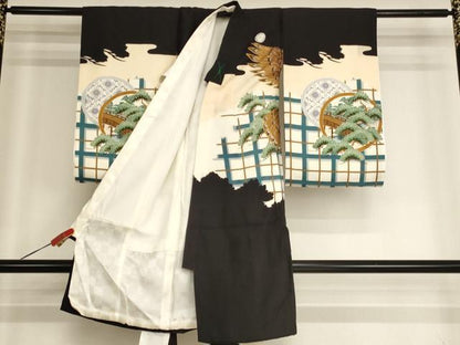平和屋着物[]お宮参り　男の子　祝着　産着　初着　のしめ　刺繍　鷹　人物風景丸文　金銀糸　金彩　逸品　AABH2876ja