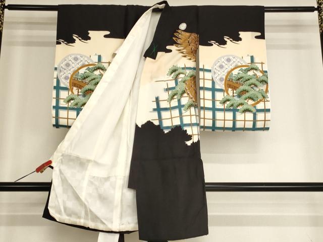 平和屋着物[]お宮参り　男の子　祝着　産着　初着　のしめ　刺繍　鷹　人物風景丸文　金銀糸　金彩　逸品　AABH2876ja