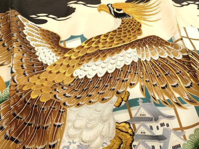 平和屋着物[]お宮参り　男の子　祝着　産着　初着　のしめ　刺繍　鷹　人物風景丸文　金銀糸　金彩　逸品　AABH2876ja