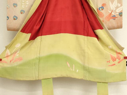 平和屋着物[]アンティーク　大正ロマン　お宮参り　女の子　祝着　産着　初着　のしめ　孔雀花文　暈し染め　正絹　逸品　AABH2877ja