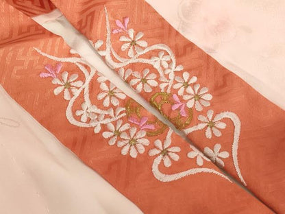 平和屋着物[]子供　女の子　長襦袢　無双仕立て　雲重ね梅文　暈し染め　半衿刺繍　正絹　逸品　AABH2878ja