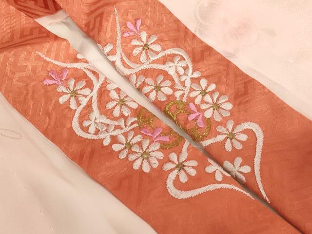 平和屋着物[]子供　女の子　長襦袢　無双仕立て　雲重ね梅文　暈し染め　半衿刺繍　正絹　逸品　AABH2878ja