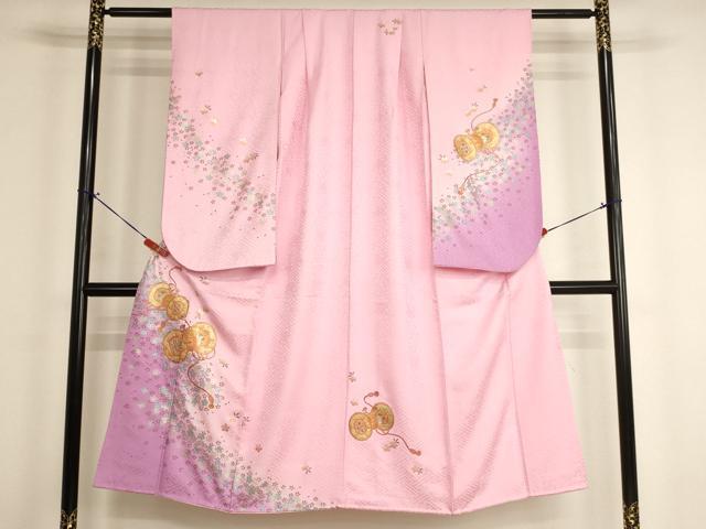 平和屋着物[]七五三　女の子　７歳　祝着　四つ身　桜鼓文　暈し染め　金銀彩　正絹　逸品　AABH2879ja