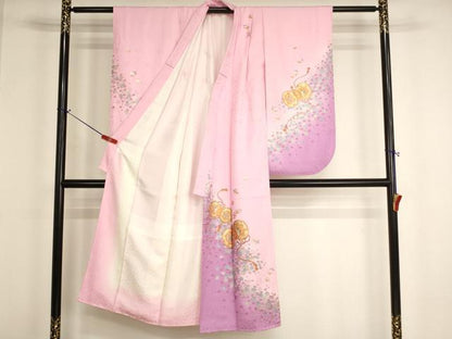 平和屋着物[]七五三　女の子　７歳　祝着　四つ身　桜鼓文　暈し染め　金銀彩　正絹　逸品　AABH2879ja