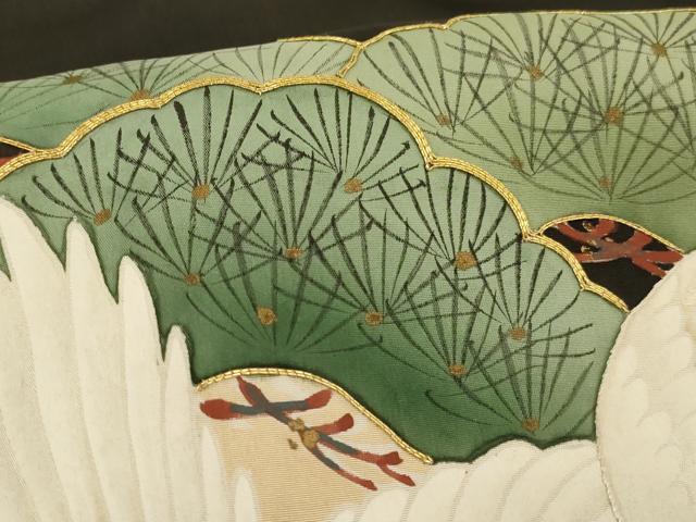 平和屋着物[]七五三　男の子　7歳　祝着　手描き　駒刺繍　飛鶴立波松文　金糸　金彩　正絹　逸品　AABH2883ja