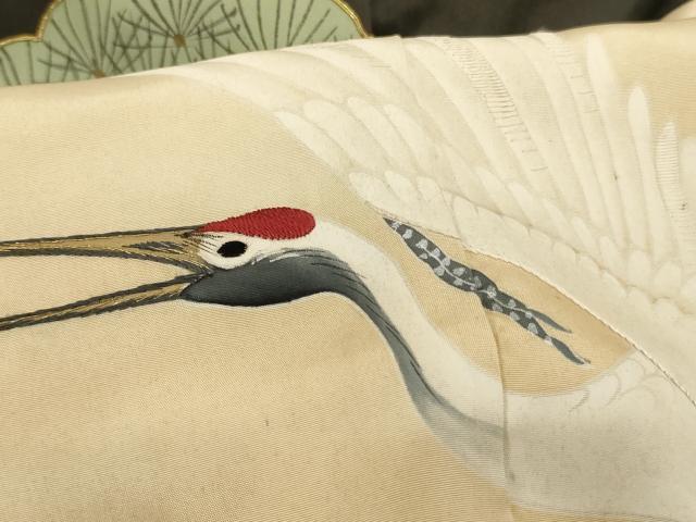 平和屋着物[]七五三　男の子　7歳　祝着　手描き　駒刺繍　飛鶴立波松文　金糸　金彩　正絹　逸品　AABH2883ja