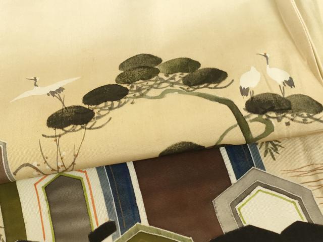 平和屋着物[]七五三　男の子　5歳　羽織　手描き　亀甲群鶴草花文　暈し染め　正絹　逸品　AABH2884ja