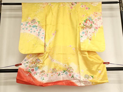 平和屋着物[]七五三　女の子　３歳　祝着　三つ身　刺繍　花手毬文　暈し染め　金糸　金彩　AABH2885ja