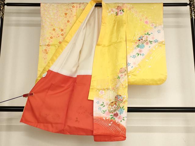 平和屋着物[]七五三　女の子　３歳　祝着　三つ身　刺繍　花手毬文　暈し染め　金糸　金彩　AABH2885ja