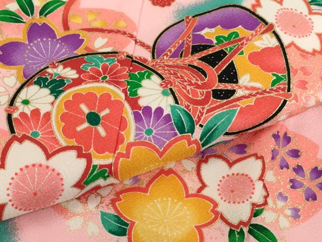 平和屋着物[]七五三　女の子　３歳　祝着　三つ身　桜鼓文　金彩　AABH2886ja
