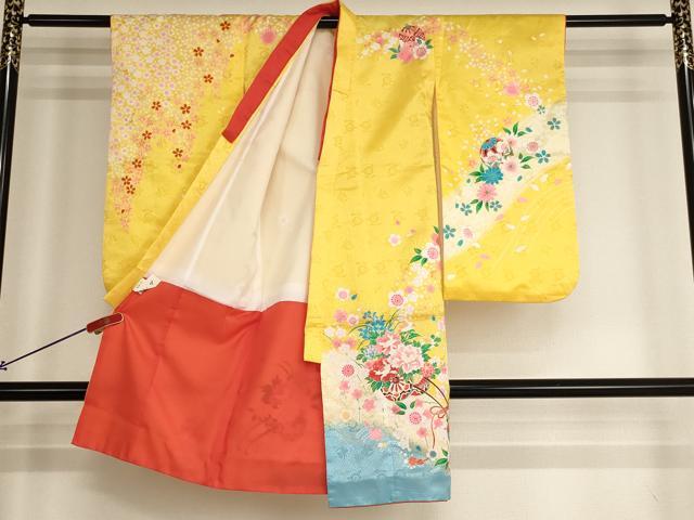 平和屋着物[]七五三　女の子　３歳　祝着　三つ身　花車文　暈し染め　金彩　AABH2887ja