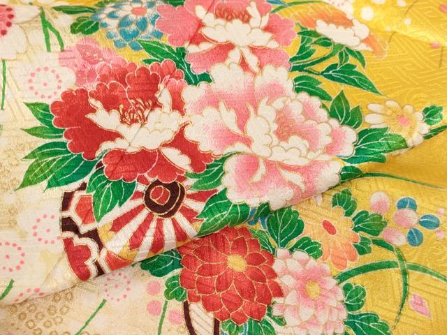平和屋着物[]七五三　女の子　３歳　祝着　三つ身　花車文　暈し染め　金彩　AABH2887ja