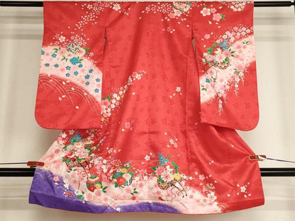 平和屋着物[]七五三　女の子　３歳　祝着　三つ身　花車文　暈し染め　金彩　AABH2888ja