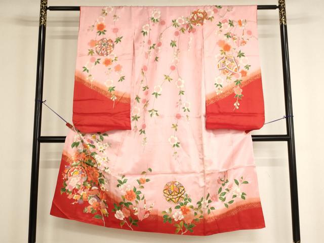 平和屋着物[]七五三 女の子 ７歳 祝着 四つ身 鴛鴦花鼓文 暈し染め 金彩 AABH2889ja