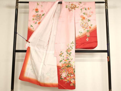 平和屋着物[]七五三　女の子　７歳　祝着　四つ身　鴛鴦花鼓文　暈し染め　金彩　AABH2889ja